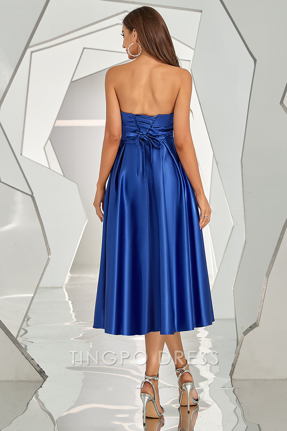 TingPo Wholesale Elegant Royal Blue Strapless Homecoming Dress formal wear dresses